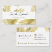 Tropical Gold & White Palm Blätter Elegantes Desig Visitenkarte (Vorne/Hinten)