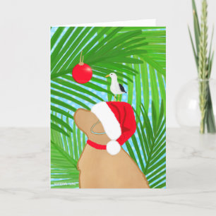 Tropical Golden Dog Santa Seagull Weihnachtskarte Dankeskarte
