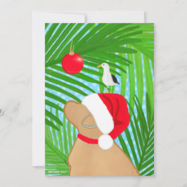Tropical Golden Dog Santa Seagull Weihnachtswohnun Feiertagskarte