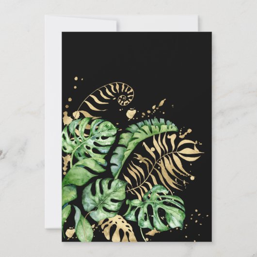 Tropical Golden Foliage Wedding Einladung (Rückseite)
