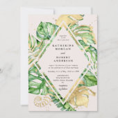 Tropical Golden Foliage Wedding Einladung (Vorderseite)