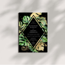 Tropical Golden Foliage Wedding Einladung