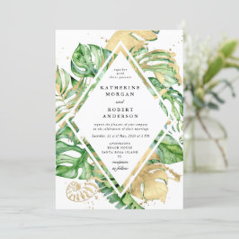 Tropical Golden Foliage Wedding Einladung