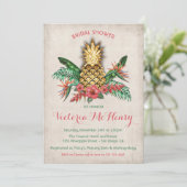 Tropical Golden Pineaple Bridal Dusche Einladung (Stehend Vorderseite)