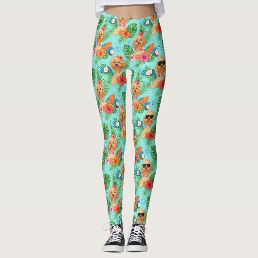 Tropical Goldendoodle Beach Vibes Leggings (Vorderseite)