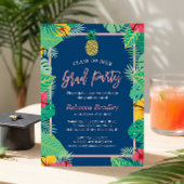 Tropical Graduation Party Navy Blue Gold Ananas Einladung