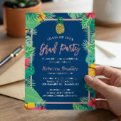 Tropical Graduation Party Navy Blue Gold Ananas Einladung