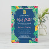 Tropical Graduation Party Navy Blue Gold Ananas Einladung (Stehend Vorderseite)