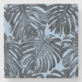 Tropical Gray Blue Dschungel Blätter Steinuntersetzer (Vorderseite)