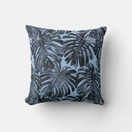 Tropical Gray Blue Palm Blätter Kissen