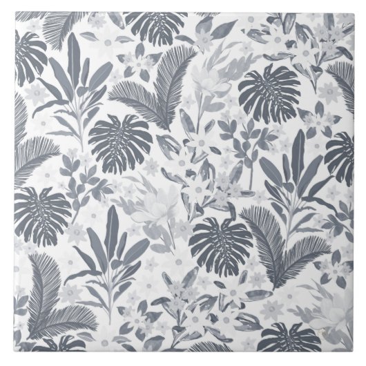Tropical Gray Floral Greenery Fliese (Vorderseite)