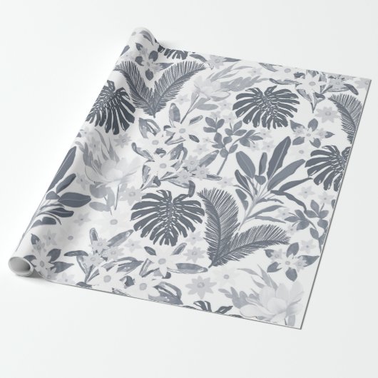 Tropical Gray Floral Greenery Geschenkpapier (Ungerollt)