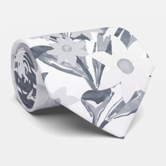 Tropical Gray Floral Greenery Krawatte (Gerollt)