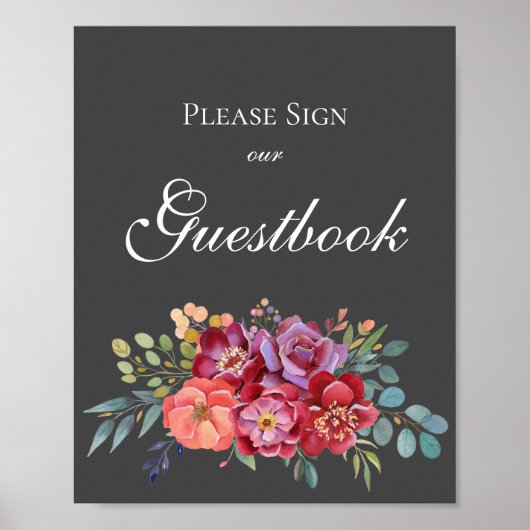 Tropical Gray Floral Guestbook Sign Poster V2 (Vorne)