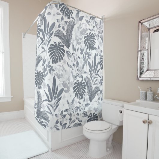 Tropical Gray Foliage Floral White Muster Duschvorhang (Beispiel)