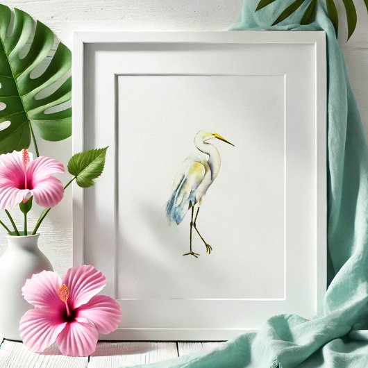Tropical Great White Heron Beach Art Poster