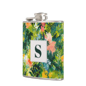 Tropical Green Abstrakt Botanical Mit Monogramm Flachmann (Links)