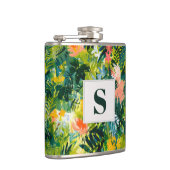 Tropical Green Abstrakt Botanical Mit Monogramm Flachmann (Rechts)