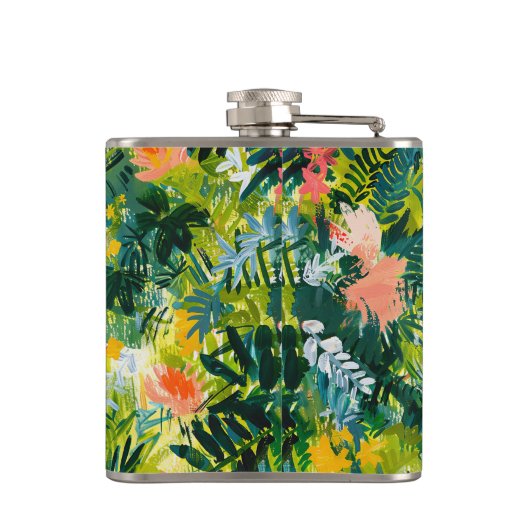 Tropical Green Abstrakt Botanical Mit Monogramm Flachmann (Rückseite)