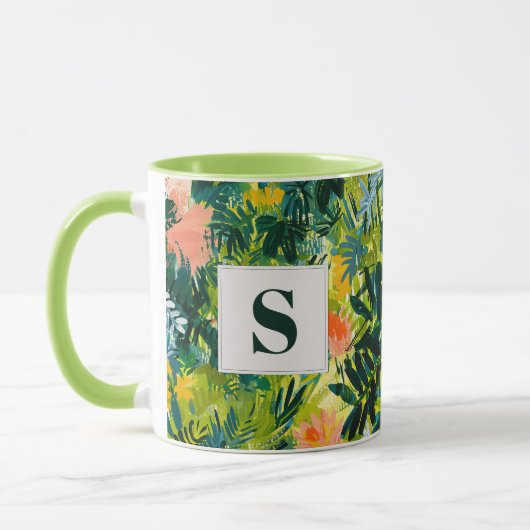 Tropical Green Abstrakt Botanical Mit Monogramm Tasse (Links)