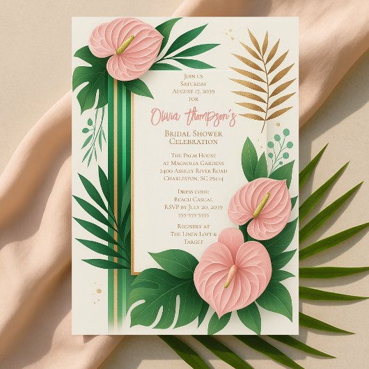 Tropical Green and Blush Floral Bridal Shower Einladung