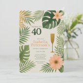 Tropical Green and Gold Aloha Birthday Party Einladung (Stehend Vorderseite)
