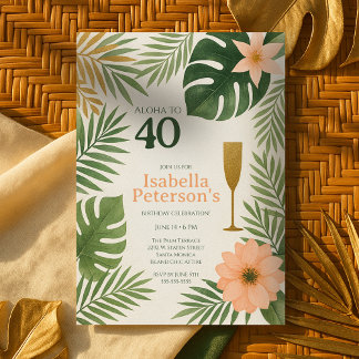 Tropical Green and Gold Aloha Birthday Party Einladung