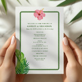Tropical Green and Pink Flower Coastal Wedding Programm