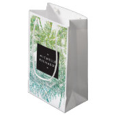 Tropical Green/Aqua Glitzer Palms Geschenktasche Kleine Geschenktüte (Vorderseite Schrägansicht)