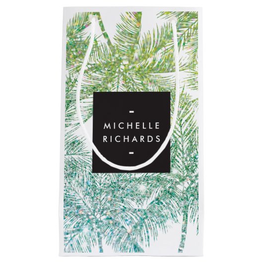Tropical Green/Aqua Glitzer Palms Geschenktasche Kleine Geschenktüte (Vorderseite)