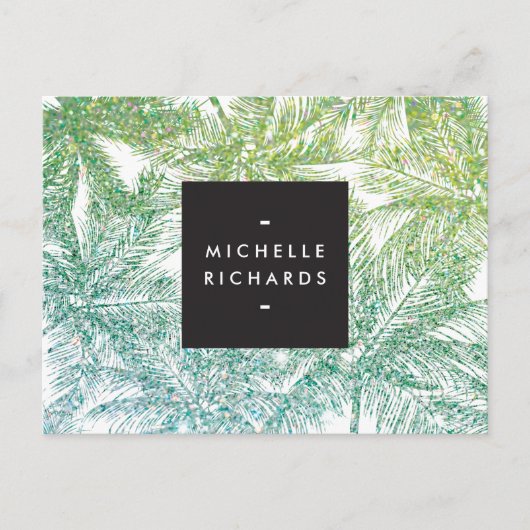 Tropical Green/Aqua Glitzer Palms Postcard Postkarte (Vorderseite)