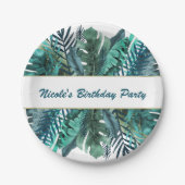 Tropical Green Aquamarin Blätter Elegante White We Pappteller (Vorderseite)