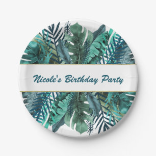 Tropical Green Aquamarin Blätter Elegante White We Pappteller