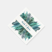 Tropical Green Aquamarin Blätter Elegante White We Serviette (Ecke)