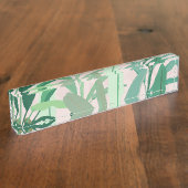 Tropical Green Banana Leaves Pink Pattern Namensplakette (Seite)