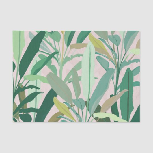 Tropical Green Banana Leaves Pink Pattern Seidenpapier (Vorderseite)