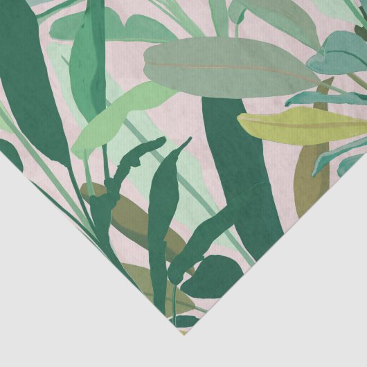 Tropical Green Banana Leaves Pink Pattern Seidenpapier (Ausschnitt)