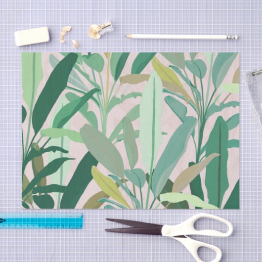 Tropical Green Banana Leaves Pink Pattern Seidenpapier (Handwerk)