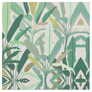 Tropical Green Banana Leaves Pink Pattern Stoff