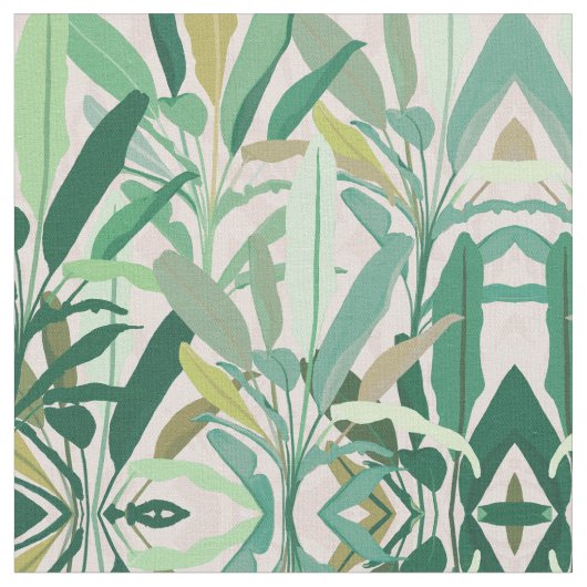 Tropical Green Banana Leaves Pink Pattern Stoff (Nahaufnahme)
