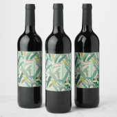 Tropical Green Banana Leaves Pink Pattern Weinetikett (Flaschen)