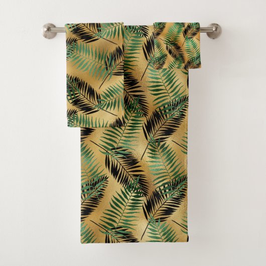 Tropical Green Black Palm Blätter Badhandtuch Set (Insitu)