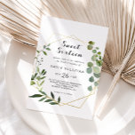 Tropical Green Blätter 16 . Geburtstag Geburtstags Einladung<br><div class="desc">Dieses tropische Grün verlasse die 16 . Geburtstag-Geburtstagsfeier und lädt zum Verweilen ein. Das Design besticht durch handbemalte grüne Blätter,  die einen goldenen geometrischen Rahmen schmücken.</div>