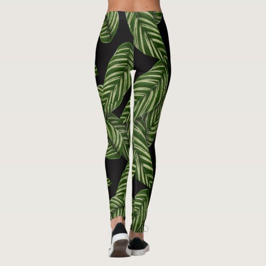 Tropical Green Blätter Black Leggings (Rückseite)