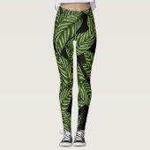 Tropical Green Blätter Black Leggings (Vorderseite)