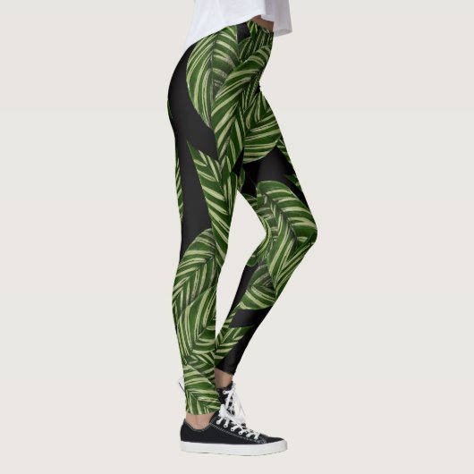 Tropical Green Blätter Black Leggings (Rechts)