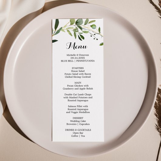 Tropical Green Blätter Dinner Menu Card Einladung