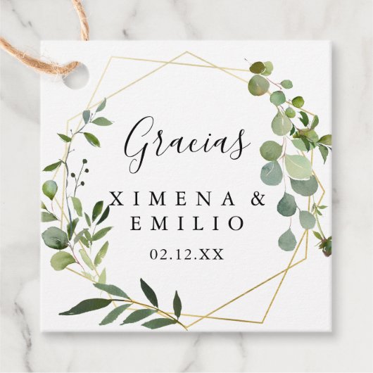 Tropical Green Blätter Gracias Wedding Geschenkanhänger (Vorderseite)