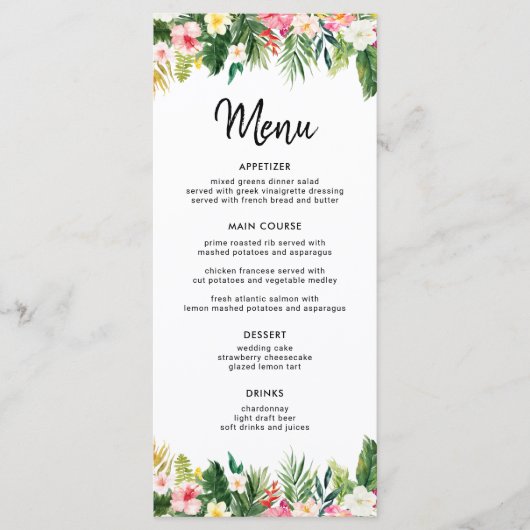 Tropical Green Blätter Luau Party Menus Menükarte (Vorderseite)
