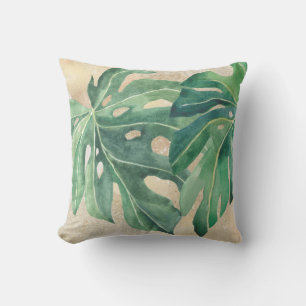 Tropical Green Blätter Monstera Gold Sand Kissen